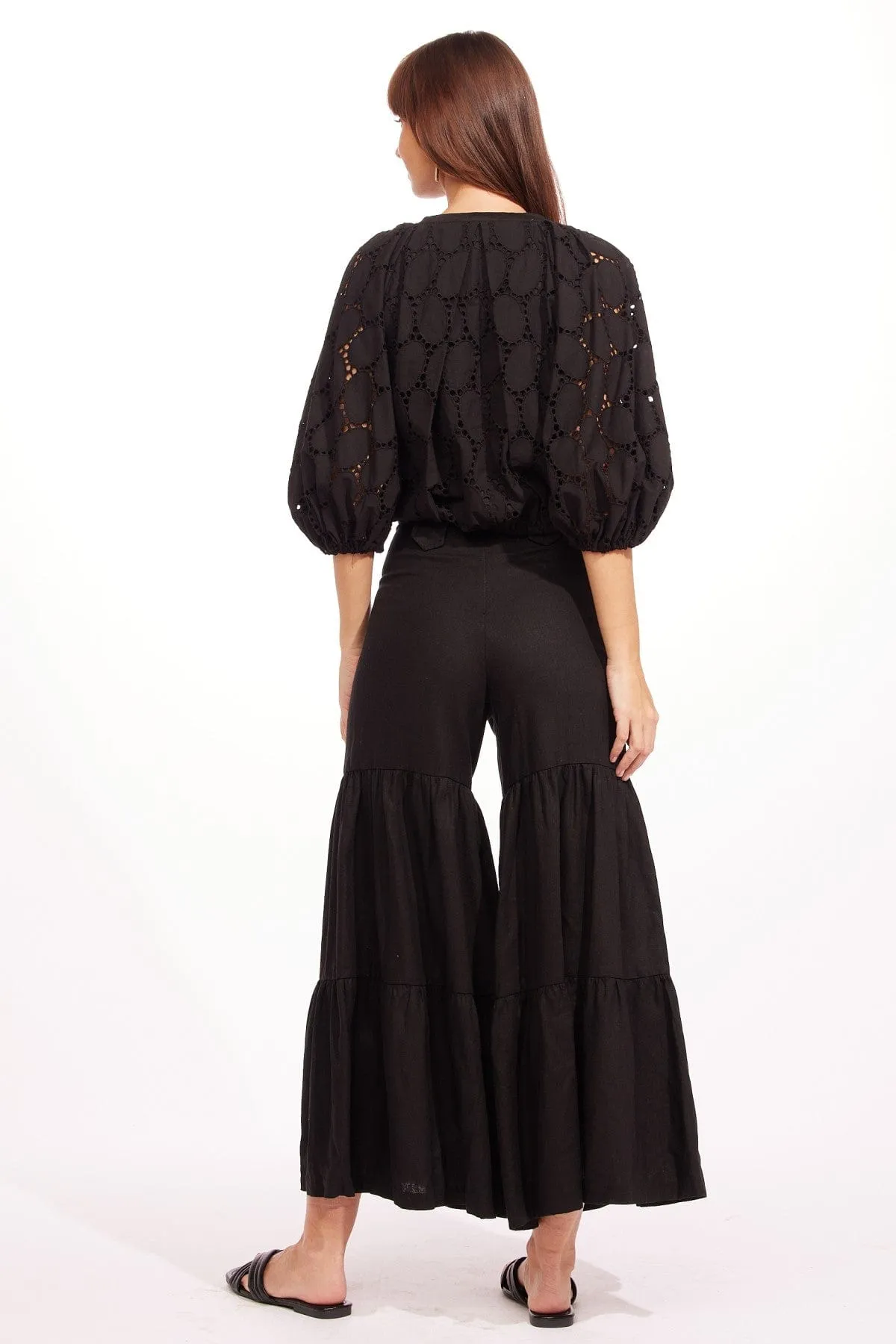 Wide-leg-casual Regis Pants - Black Linen