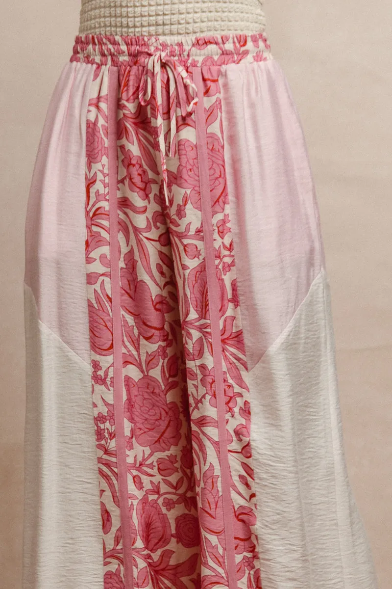 IB1689-02 | COLOR BLOCK LEOPARD PRINTS DRAWSTRING DETAIL WIDE PANTS Stylish Fit