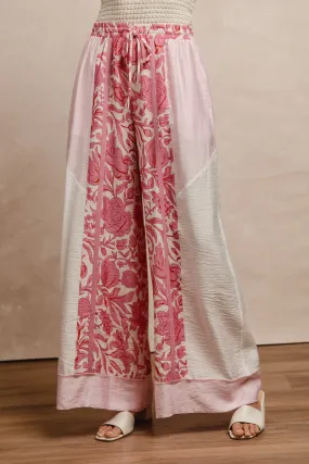 IB1689-02 | COLOR BLOCK LEOPARD PRINTS DRAWSTRING DETAIL WIDE PANTS Office Ready Commuter Ready