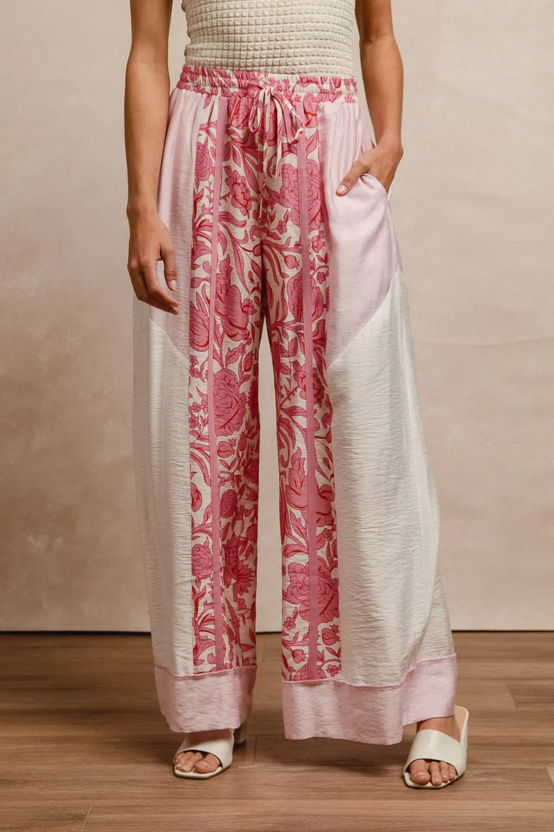 IB1689-02 | COLOR BLOCK LEOPARD PRINTS DRAWSTRING DETAIL WIDE PANTS Adaptable Fit Stretch Comfort