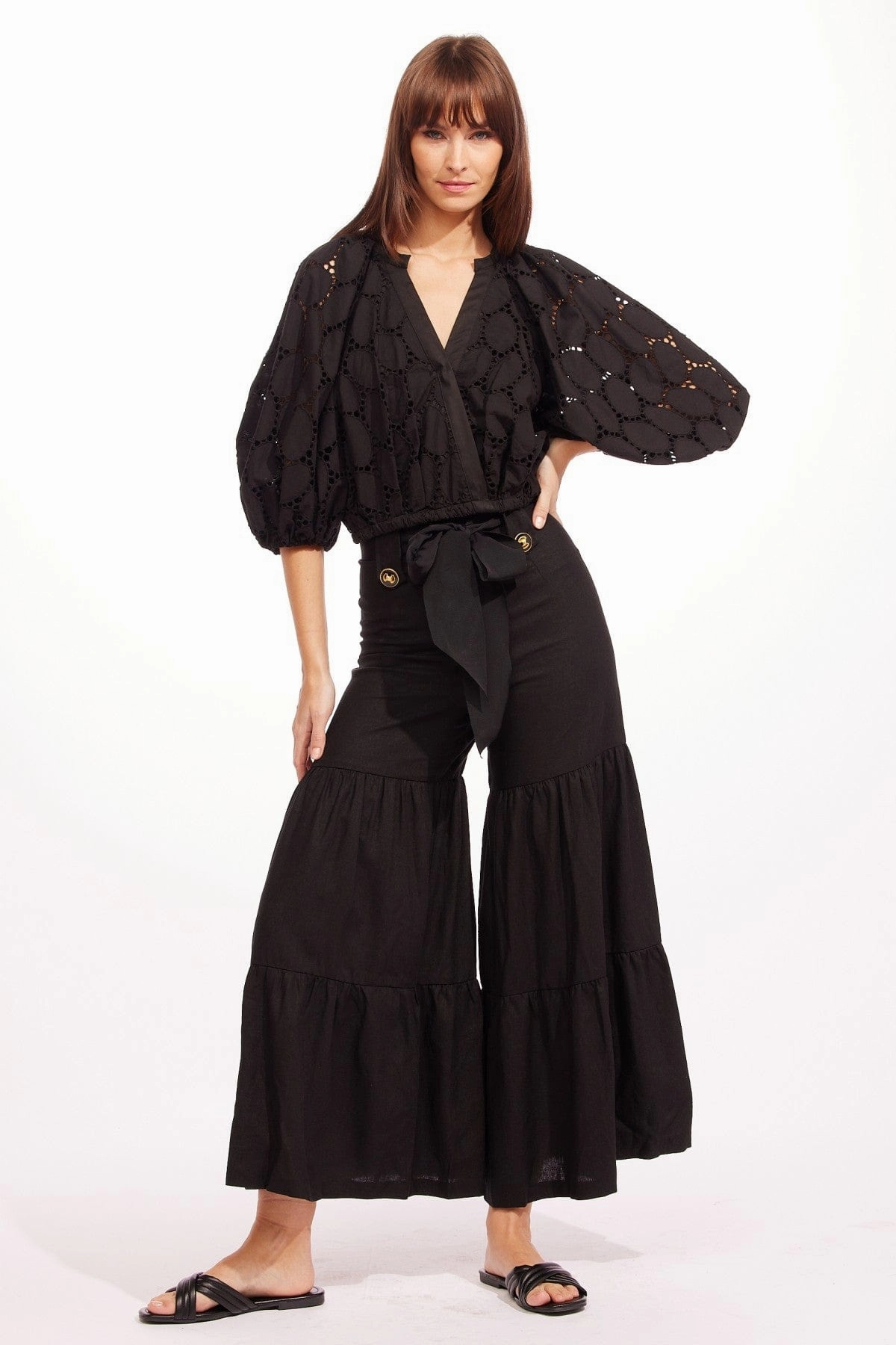 Wide-leg-casual Regis Pants - Black Linen