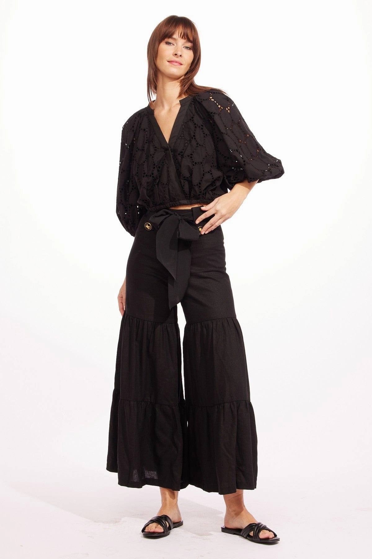 Wide-leg-casual Regis Pants - Black Linen