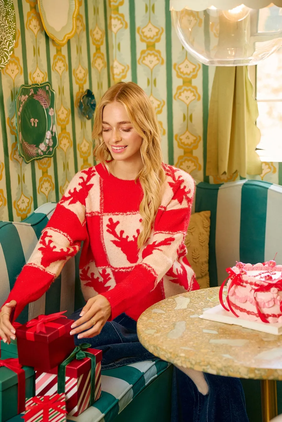 Casual Trend Hiking Trail Outfit IT3395S-02 | RUDOLPH PATTERNED CHRISTMAS KNIT TOP WITH OUT SEAM