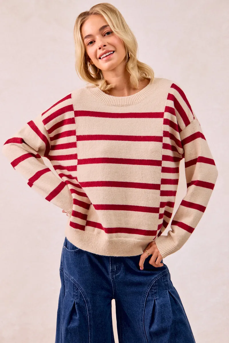 IT4373S-01 | STRIPE COMBO KNIT TOP Vegan Fabric