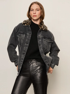 Chilly Day Wear Boyfriend Trucker Jacket Washed Black Denim