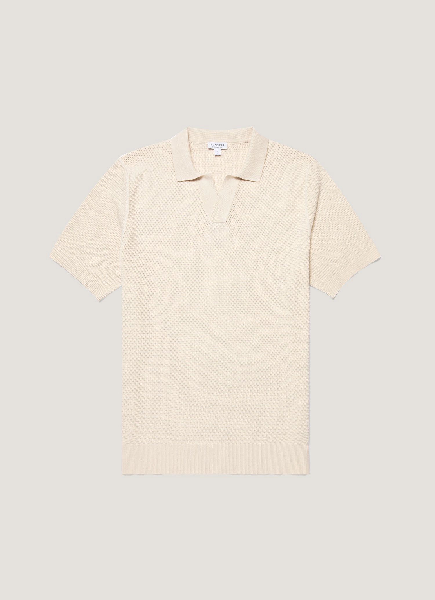 Men's Compact Mesh Knit Polo Shirt in Ecru Everyday casual knit Layering winter wear