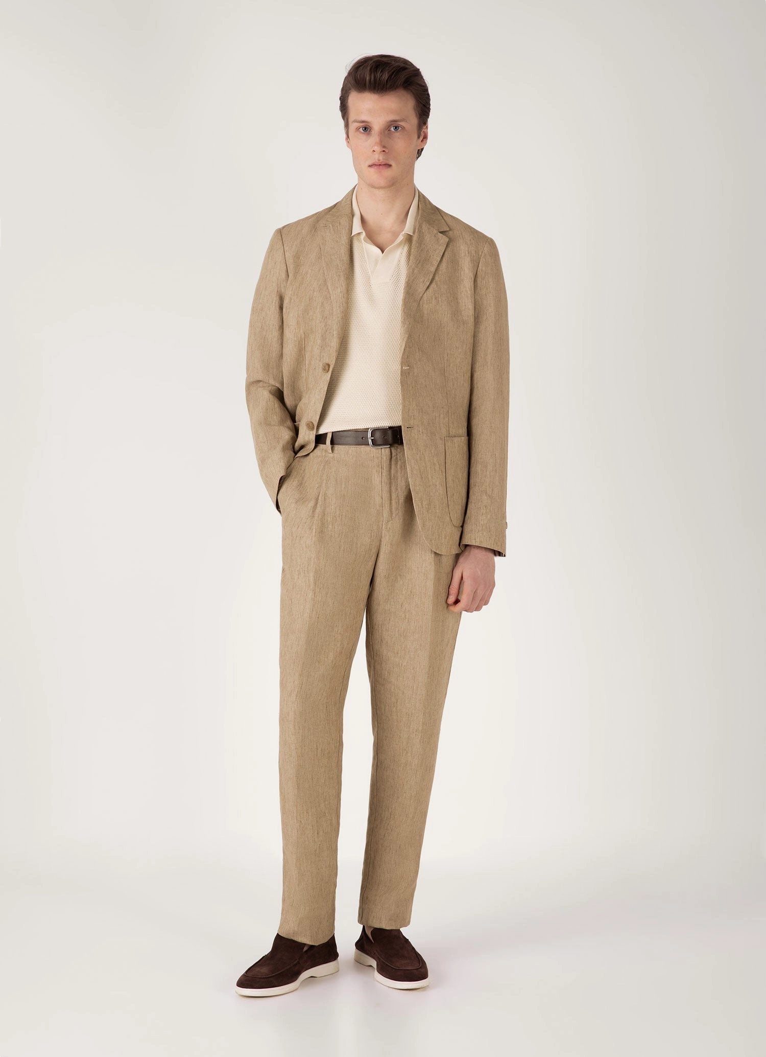 Winter Cold-resistant Men's Compact Mesh Knit Polo Shirt in Ecru