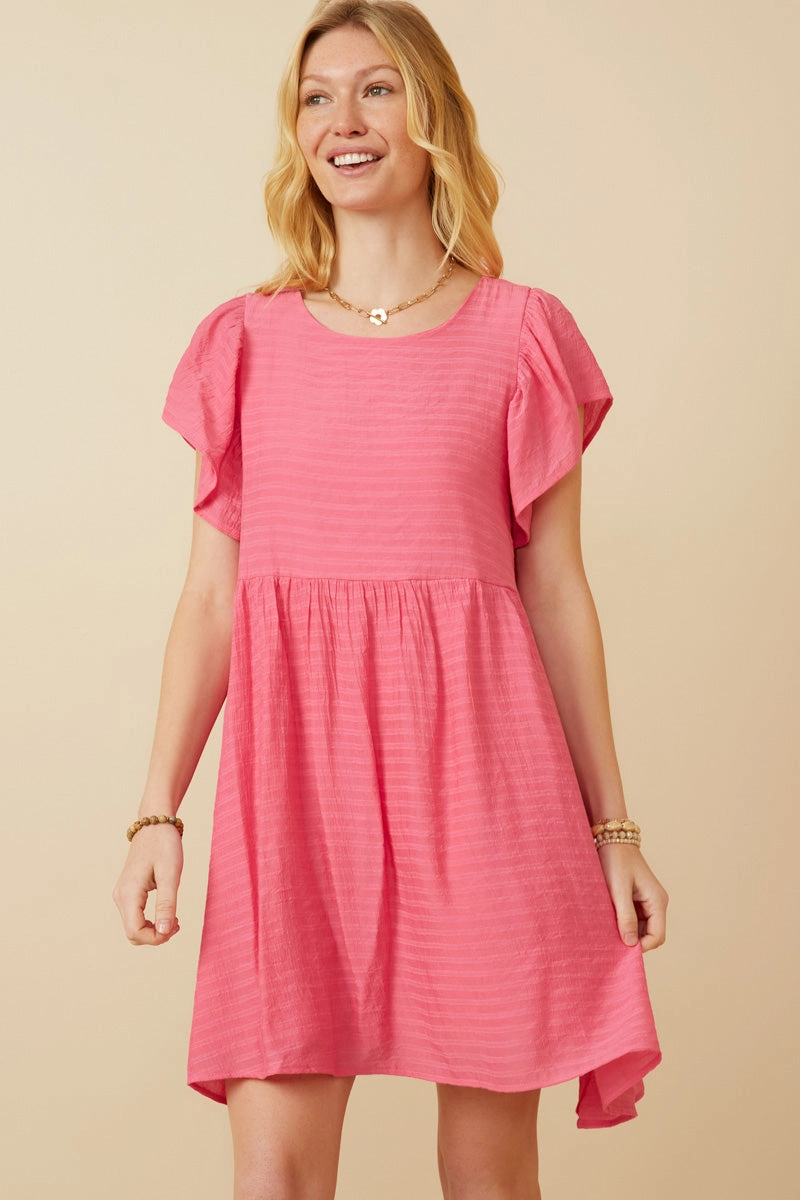 Matte-Lining Modern Form Puff Sleeve Textured Dress