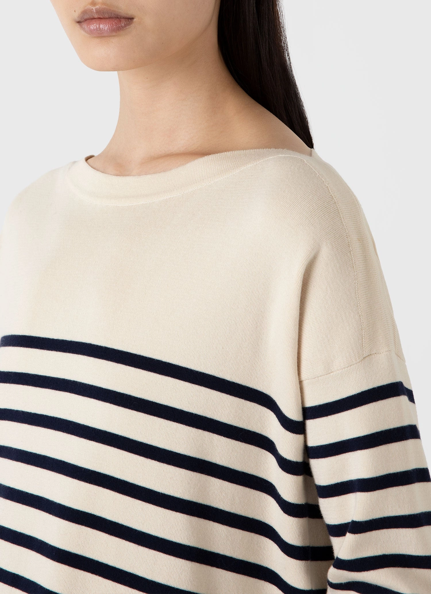 Women's Breton Stripe Jumper in Ecru/Navy Snug feel