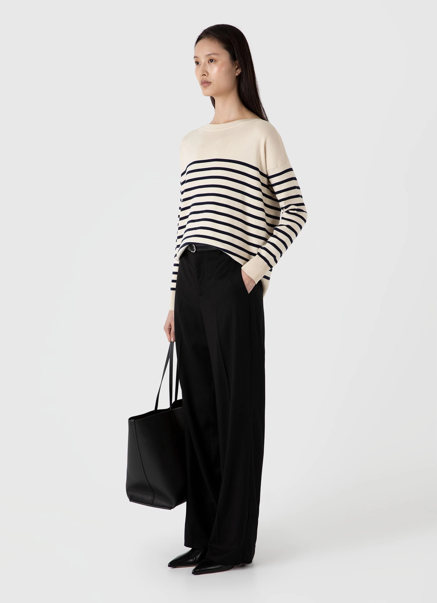 Women's Breton Stripe Jumper in Ecru/Navy Snug feel