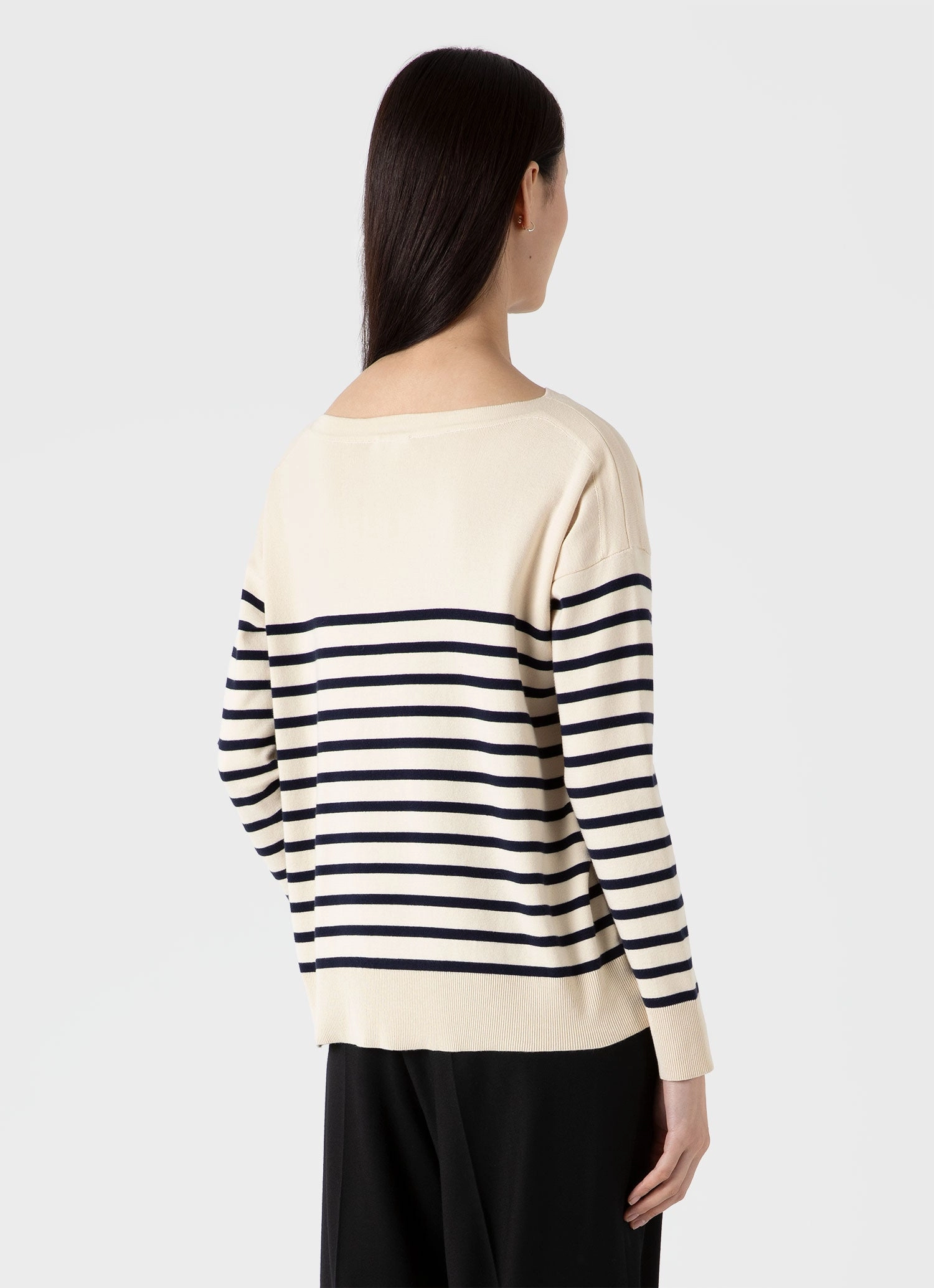 Women's Breton Stripe Jumper in Ecru/Navy Snug feel