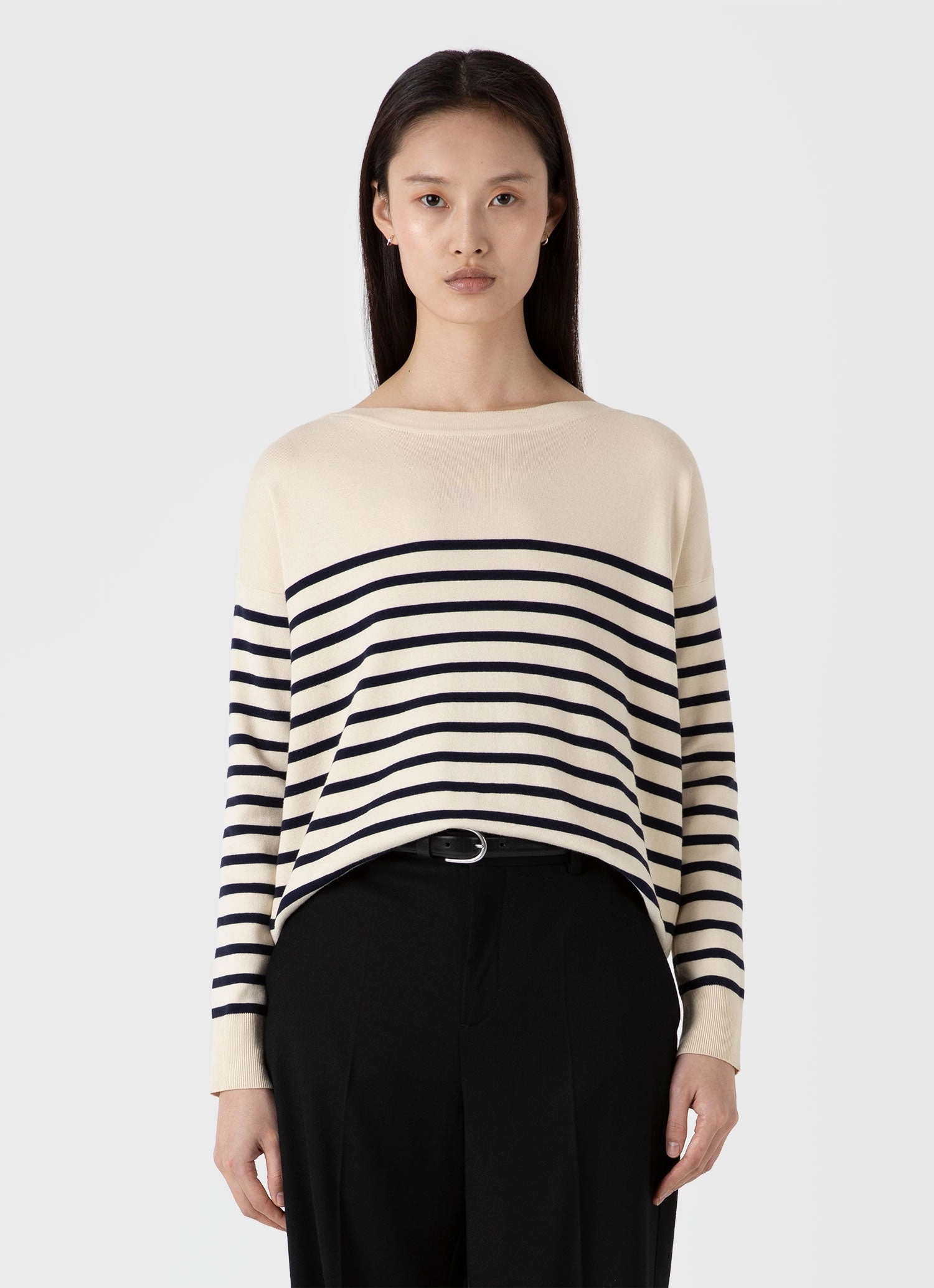 Women's Breton Stripe Jumper in Ecru/Navy Snug feel