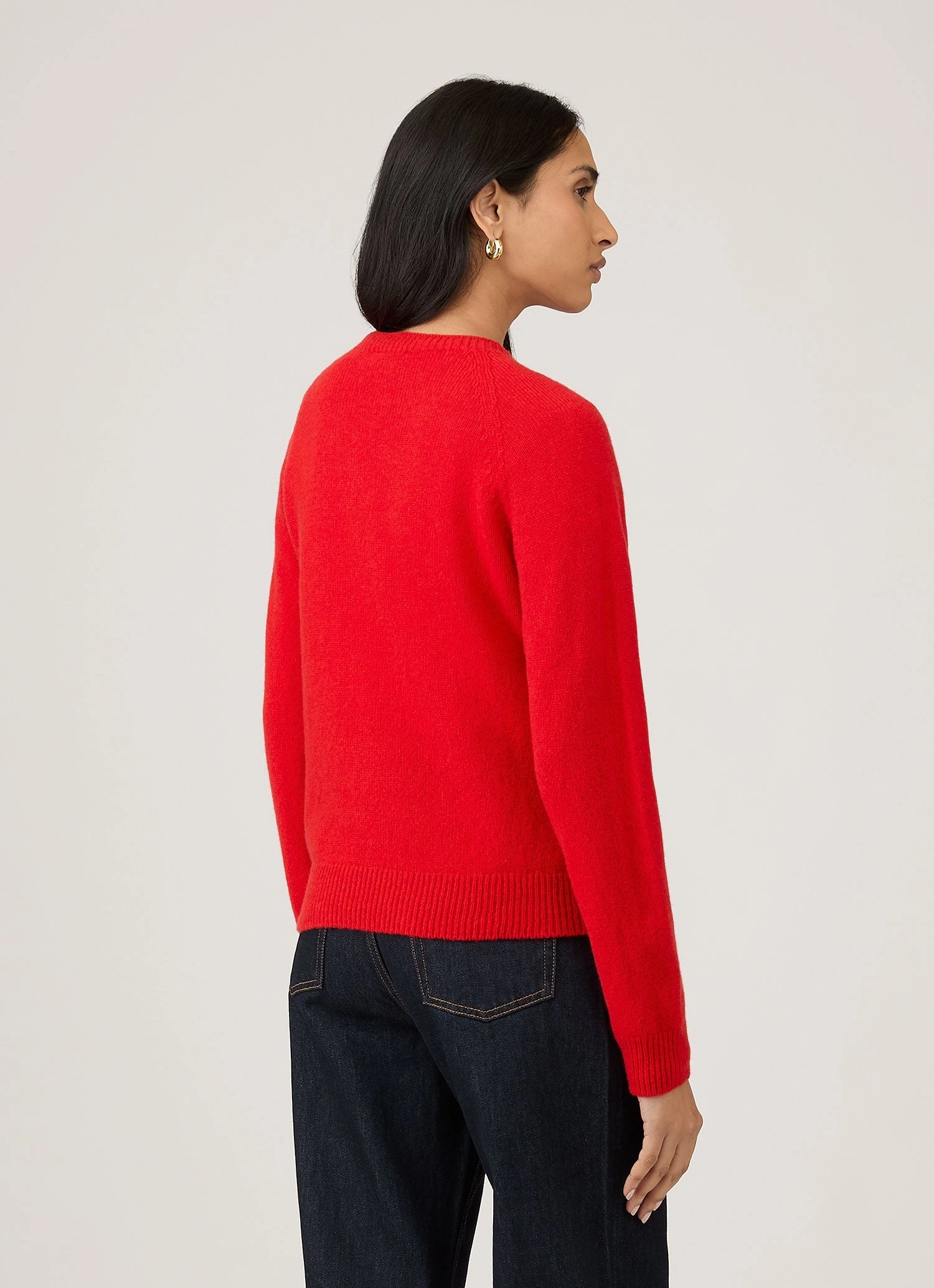 Women's Lambswool Crew Neck Jumper in Bright Red Snug Knit