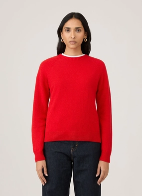 Office Style waist-cinched Women's Lambswool Crew Neck Jumper in Bright Red