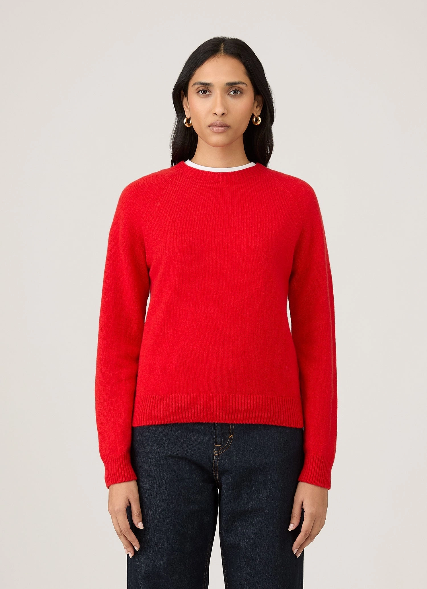 Women's Lambswool Crew Neck Jumper in Bright Red Snug Knit