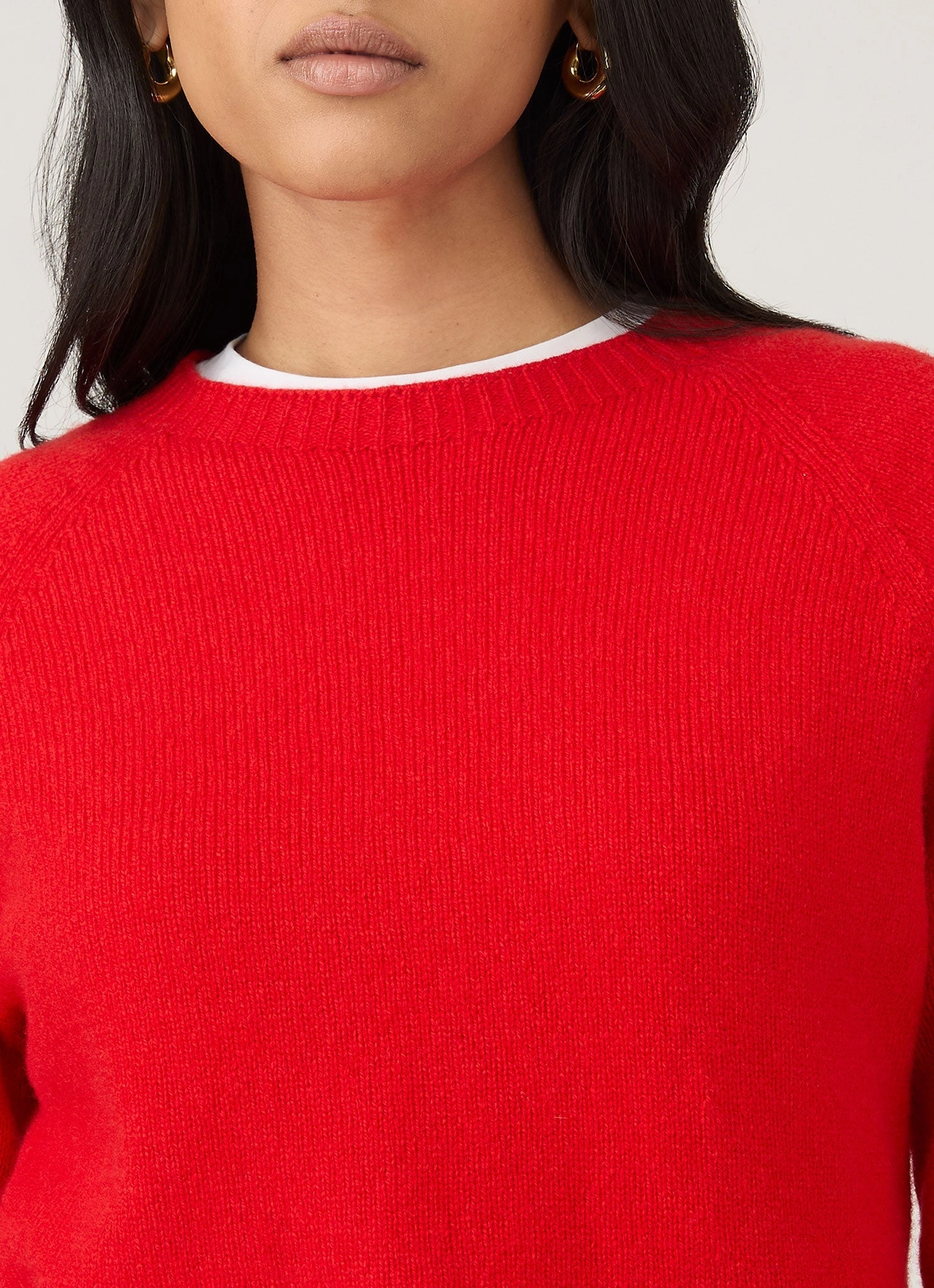 Women's Lambswool Crew Neck Jumper in Bright Red Snug Knit