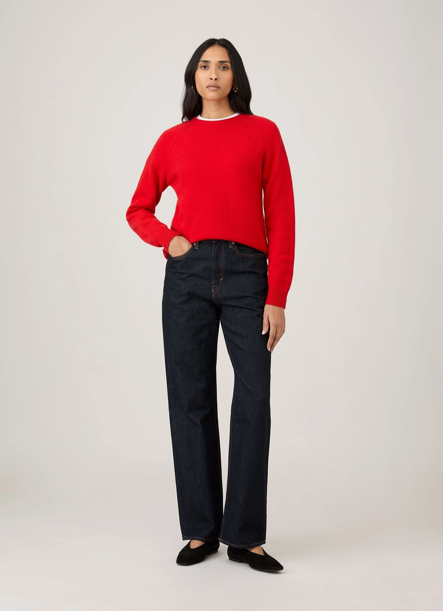 Women's Lambswool Crew Neck Jumper in Bright Red Snug Knit