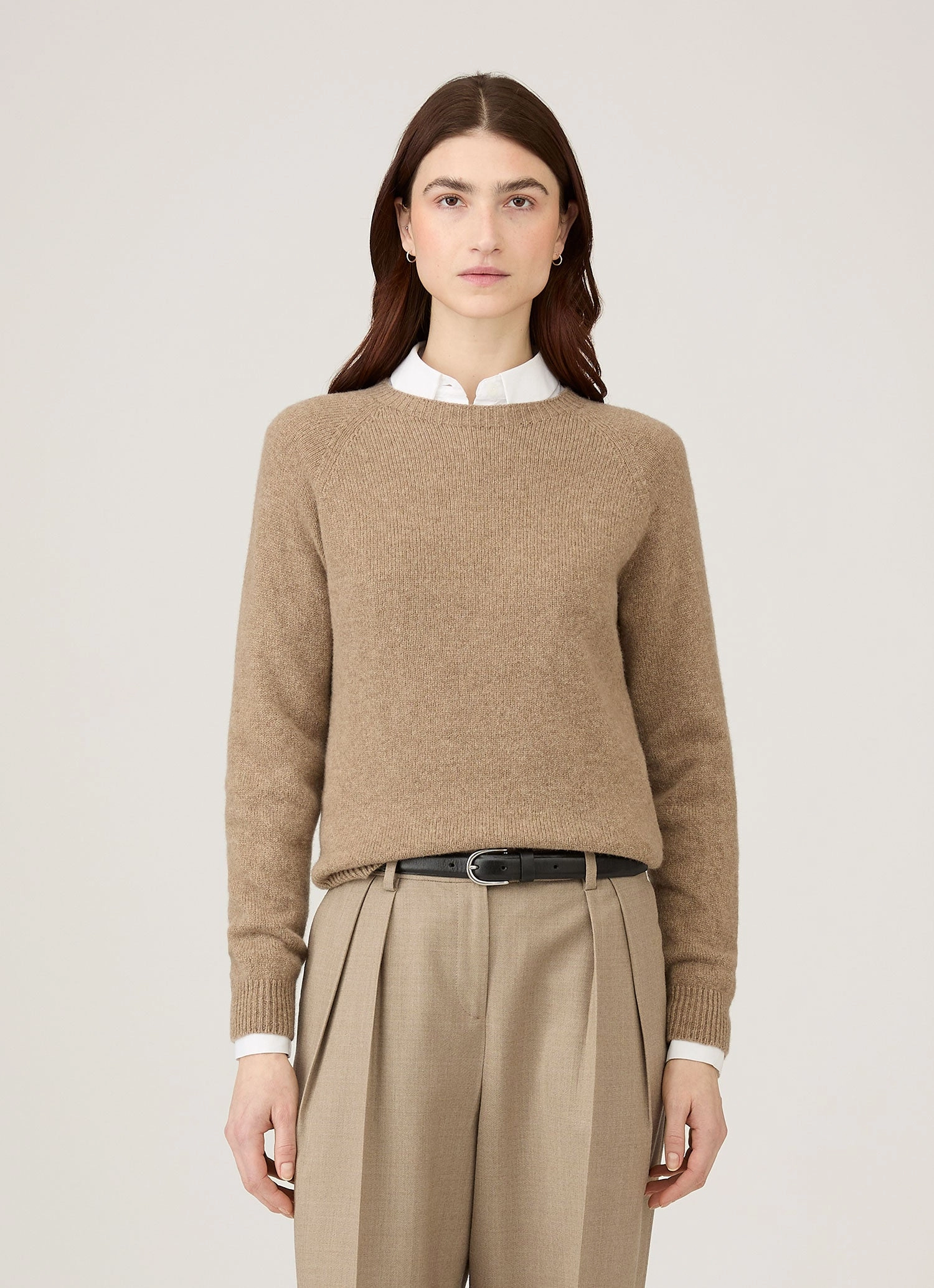 Women's Lambswool Crew Neck Jumper in Mink wool material