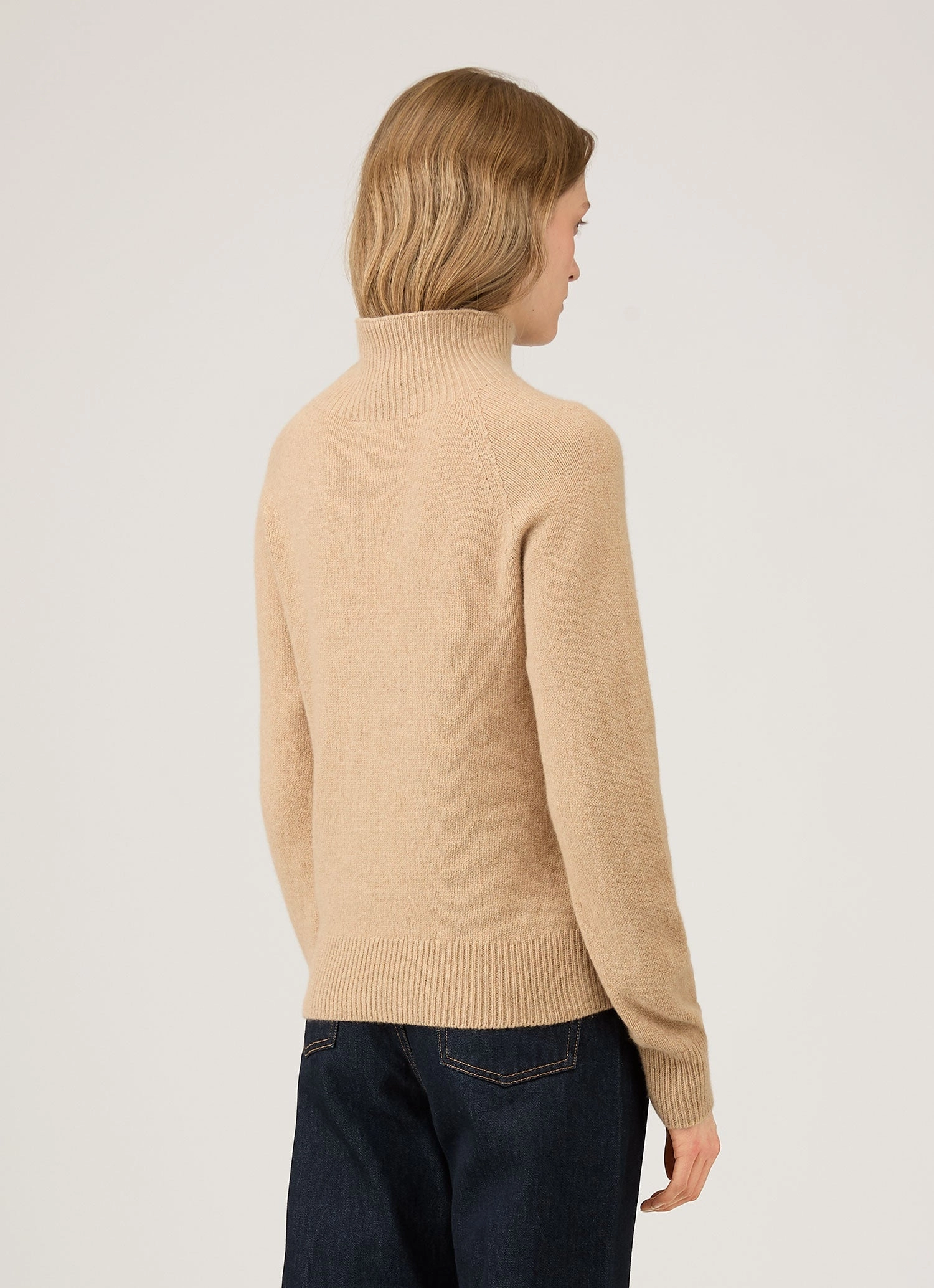 Women's Lambswool Funnel Neck Jumper in Light Camel Lightweight Style