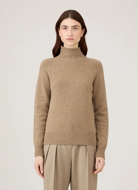 early winter match Women's Lambswool Funnel Neck Jumper in Mink