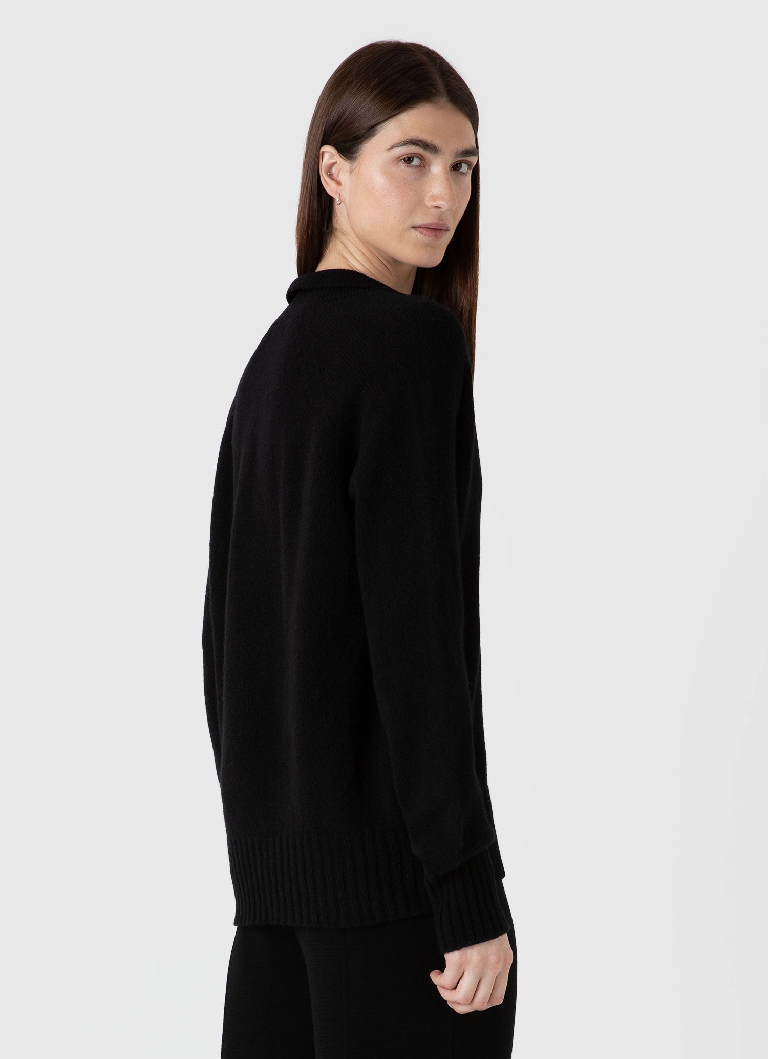 Women's Lambswool Polo Jumper in Black Lightweight Feel