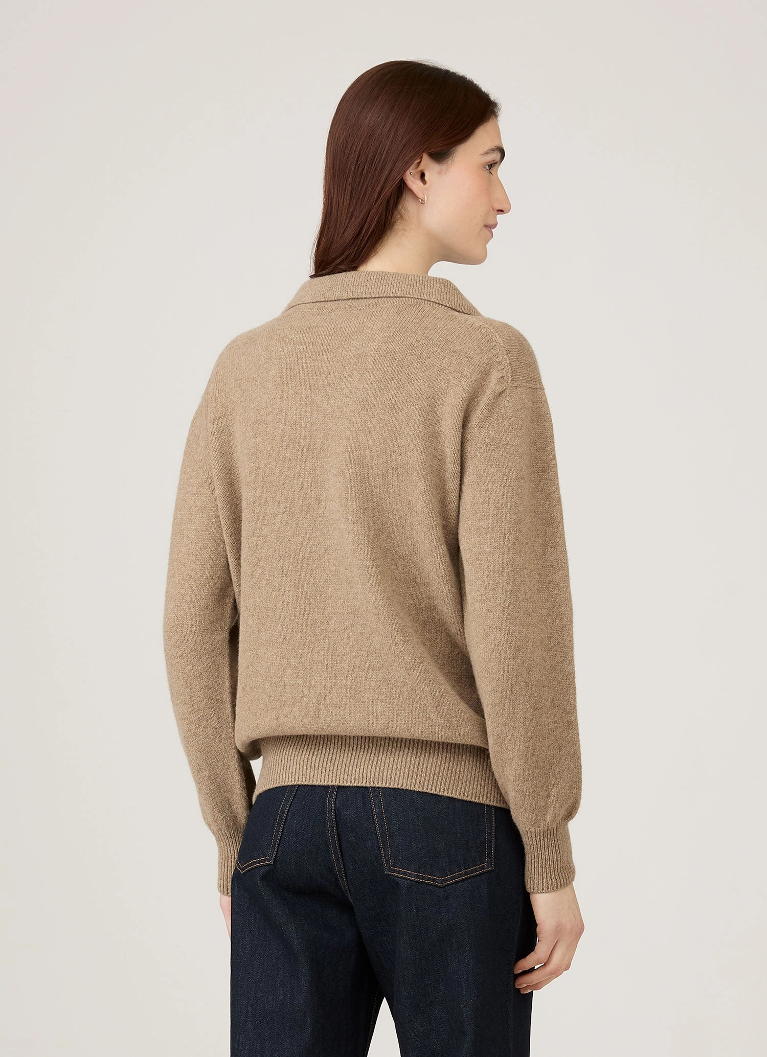 Women's Lambswool Polo Neck Jumper in Mink Easy Fit