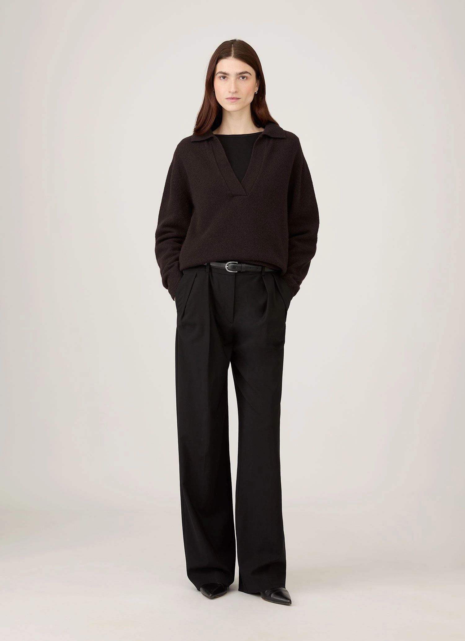 Women's Lambswool Polo Neck Jumper in Truffle Light Comfort