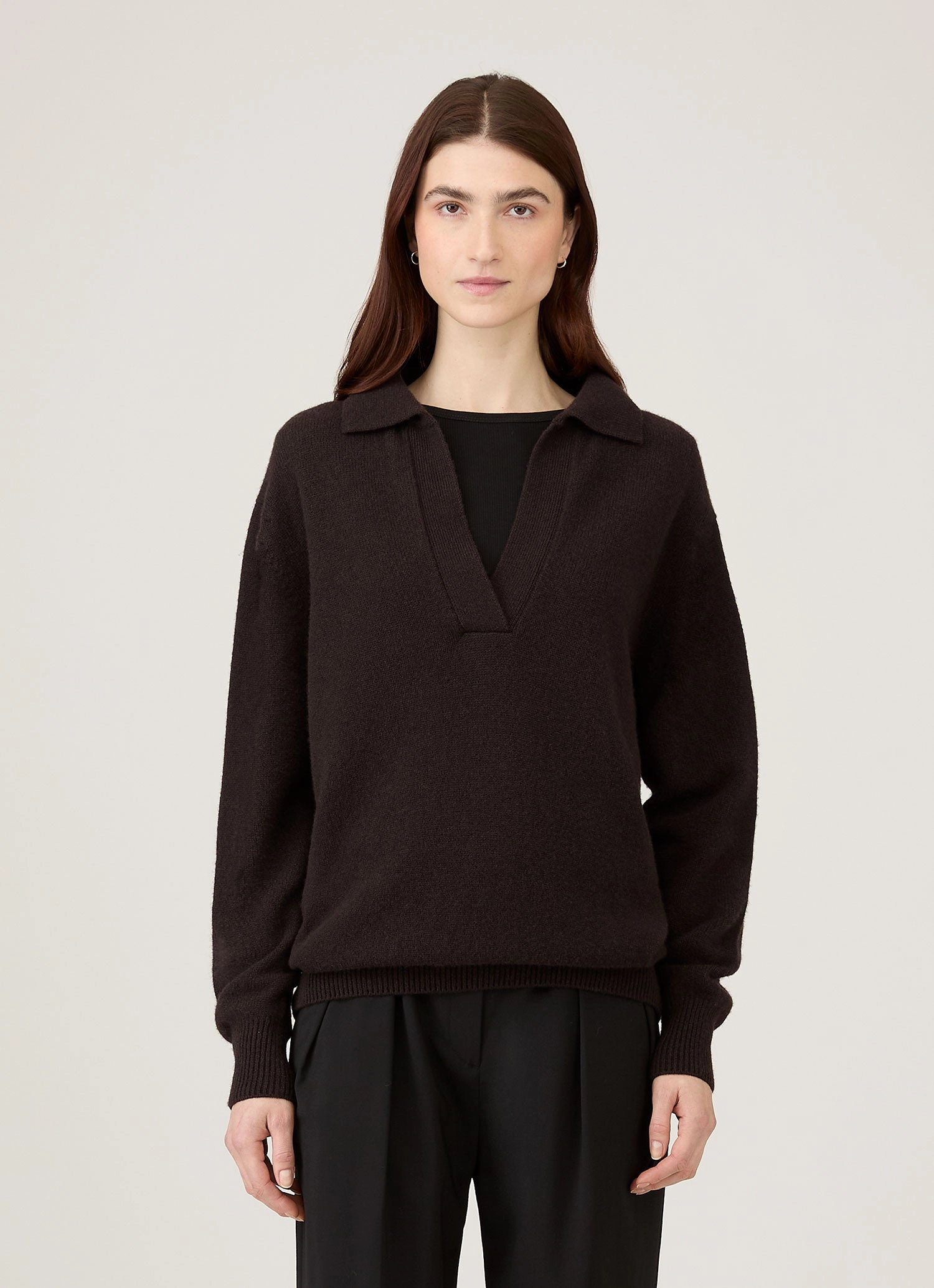 Women's Lambswool Polo Neck Jumper in Truffle Light Comfort