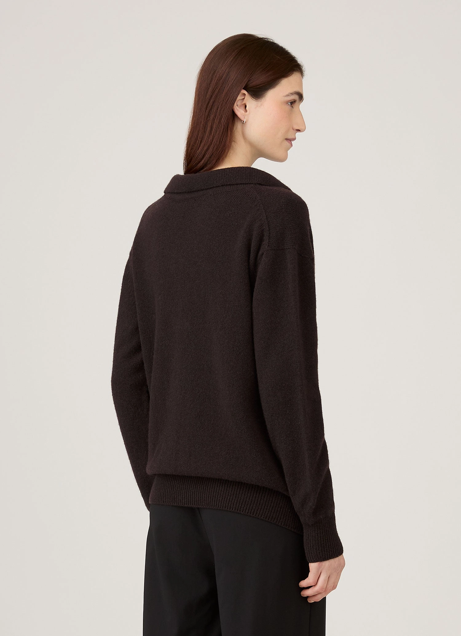 Women's Lambswool Polo Neck Jumper in Truffle Light Comfort
