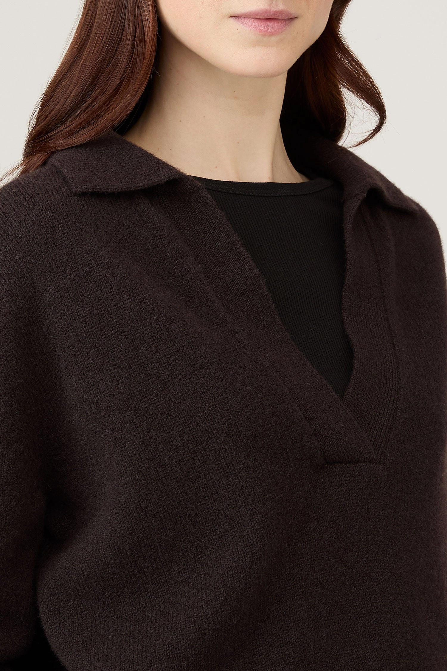 Women's Lambswool Polo Neck Jumper in Truffle Light Comfort