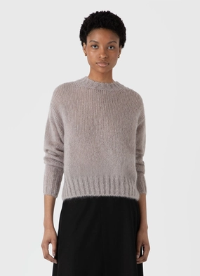 Women's Mohair Silk Jumper in Sandstone flared sleeve