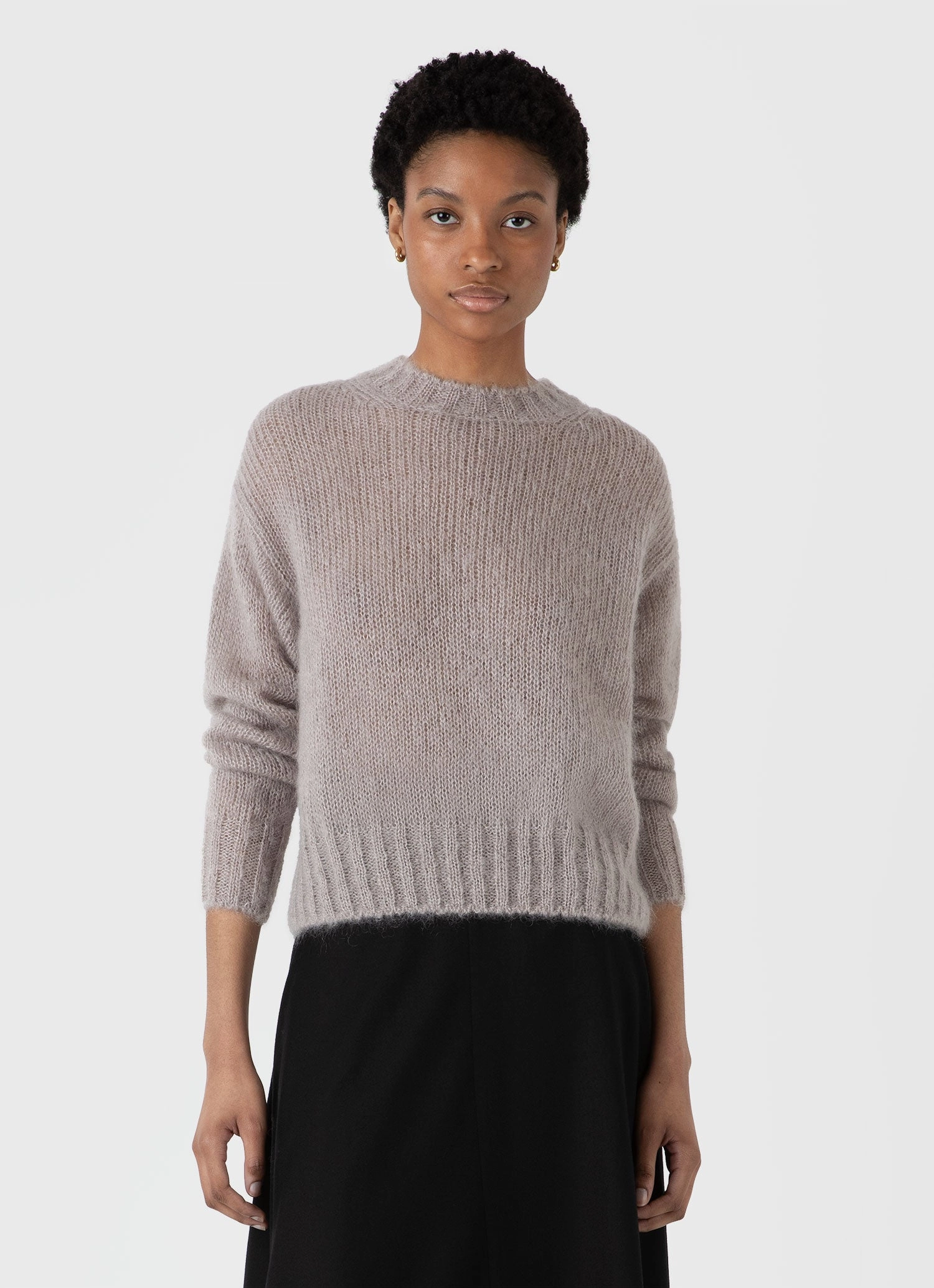 Women's Mohair Silk Jumper in Sandstone flared sleeve
