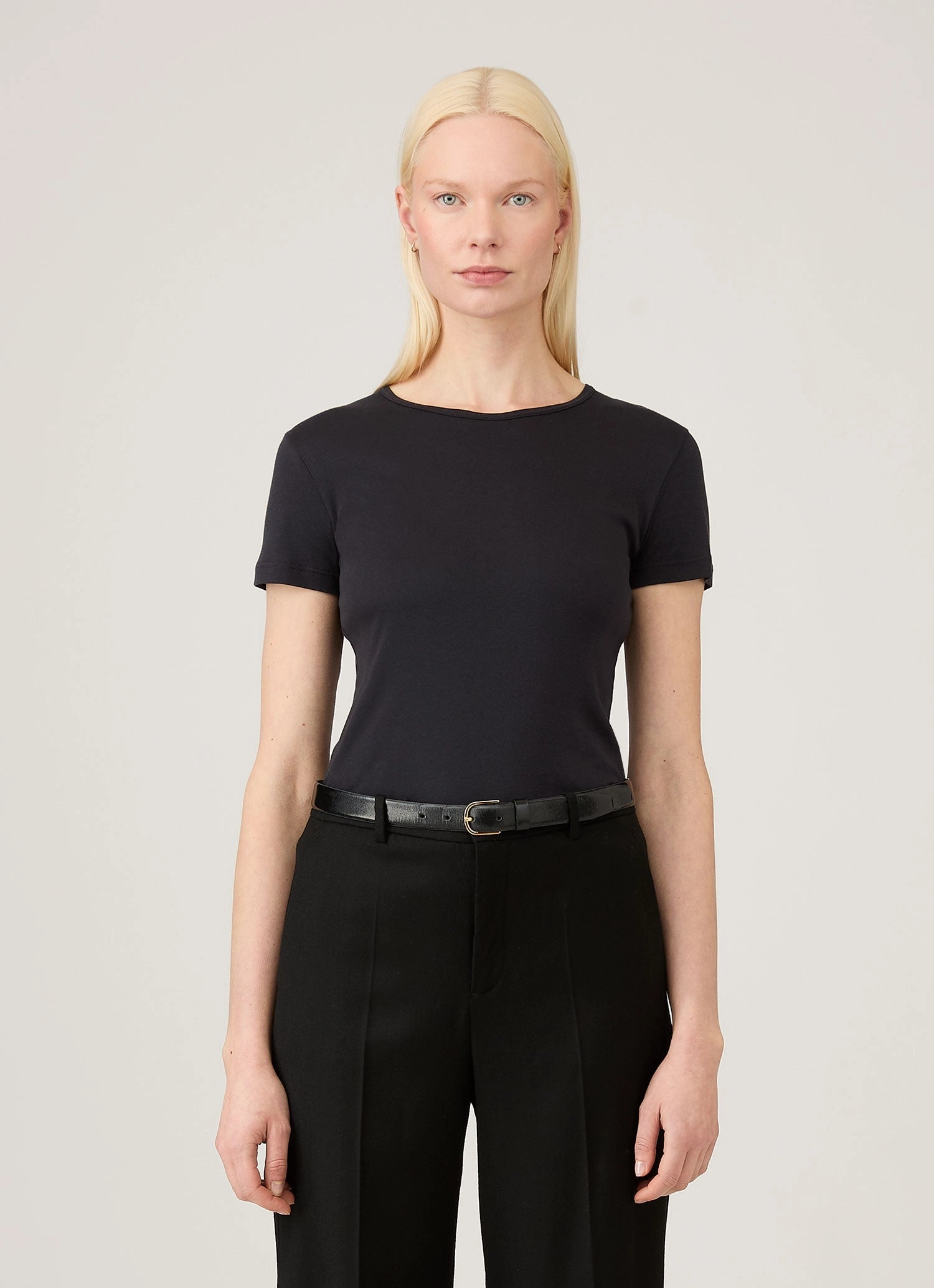 Women's Sea Island Cotton T-shirt in Black Effortless Draping Style