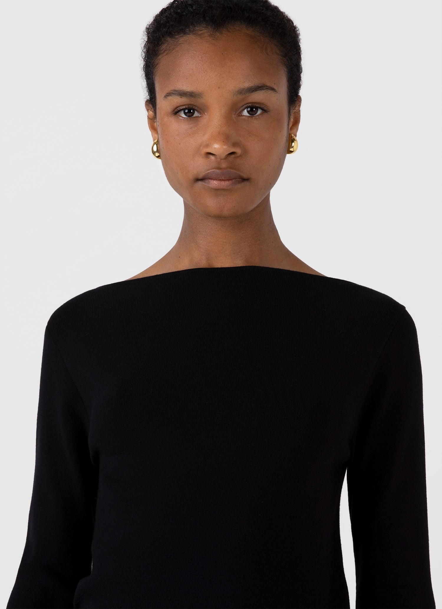 Women's Viscose Slash Neck Top in Black Flattering Drapes