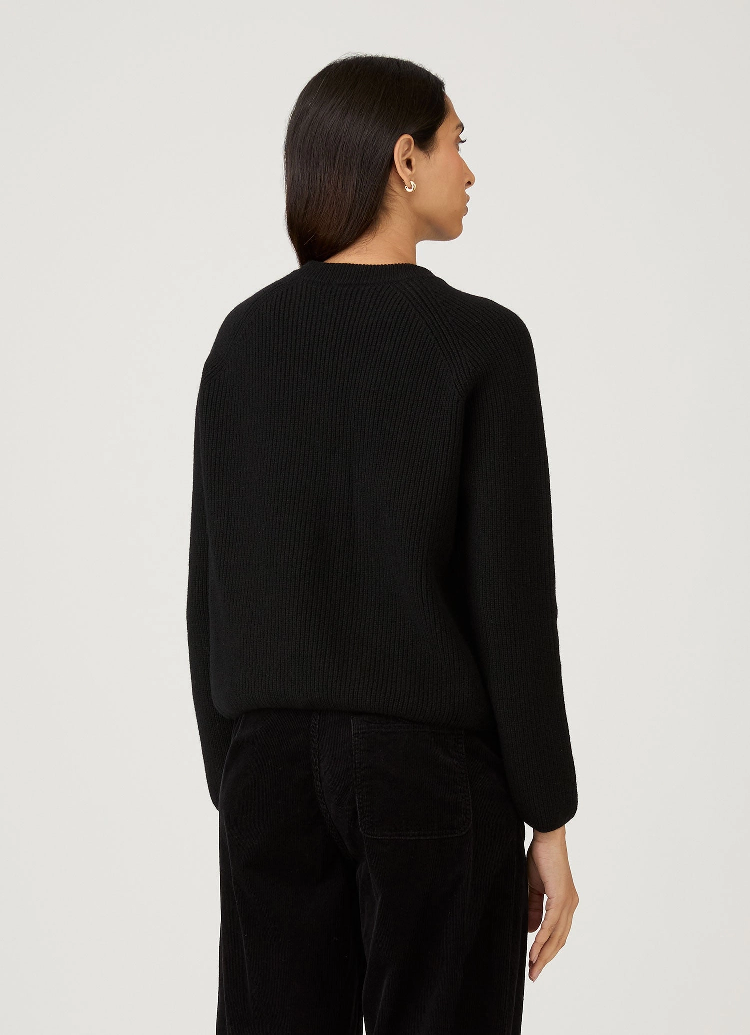 Women's Wool Cashmere Rib Jumper in Black Unique Knit