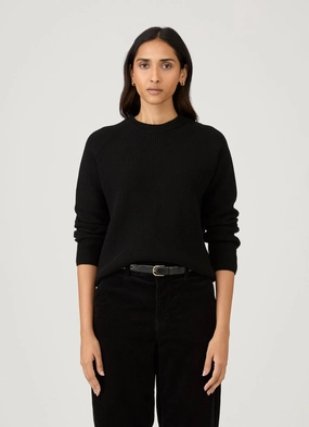 Women's Wool Cashmere Rib Jumper in Black soft knit fabric Trendy