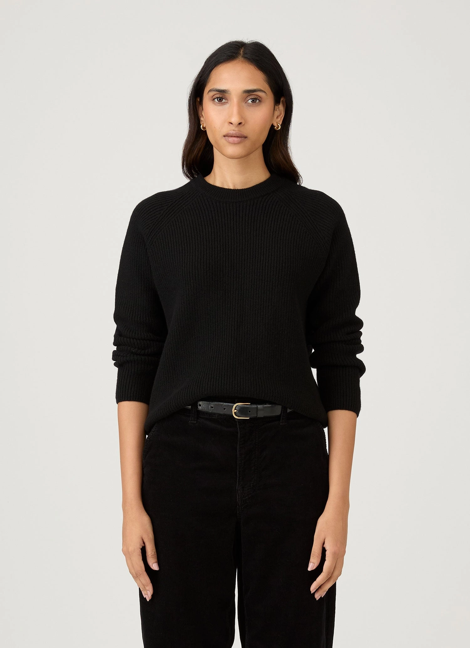 Women's Wool Cashmere Rib Jumper in Black Unique Knit