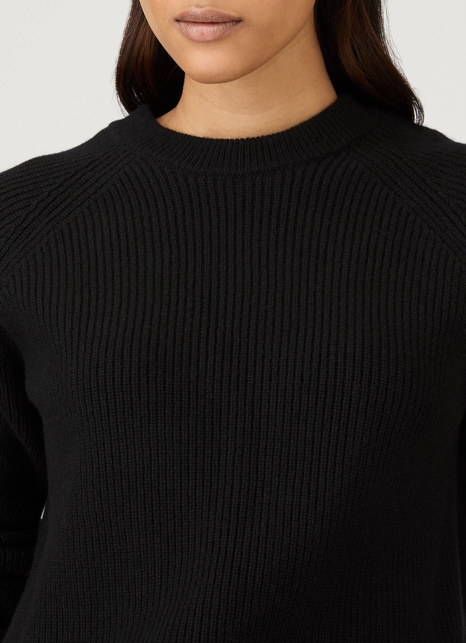 Women's Wool Cashmere Rib Jumper in Black Unique Knit