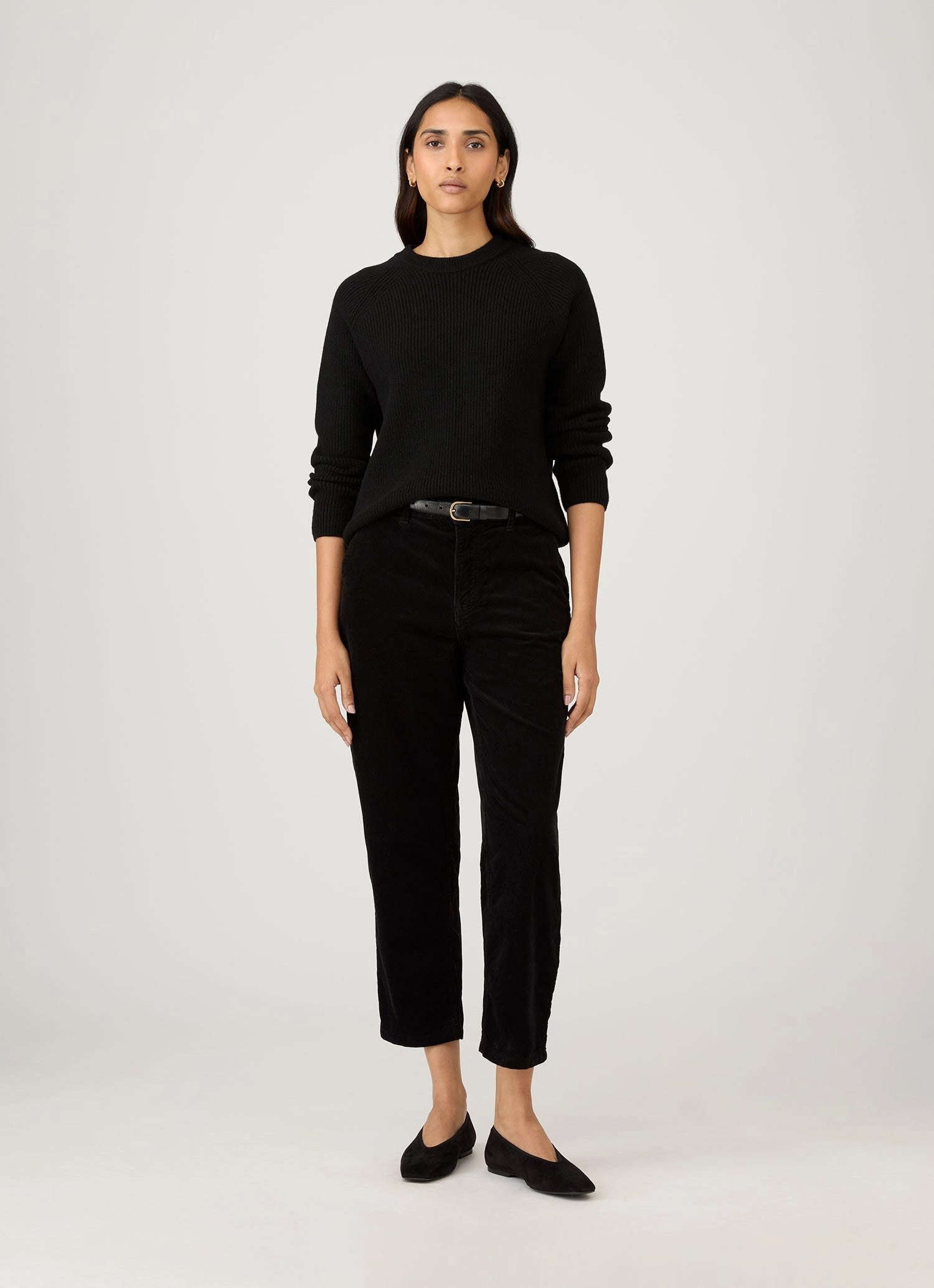 Women's Wool Cashmere Rib Jumper in Black Unique Knit