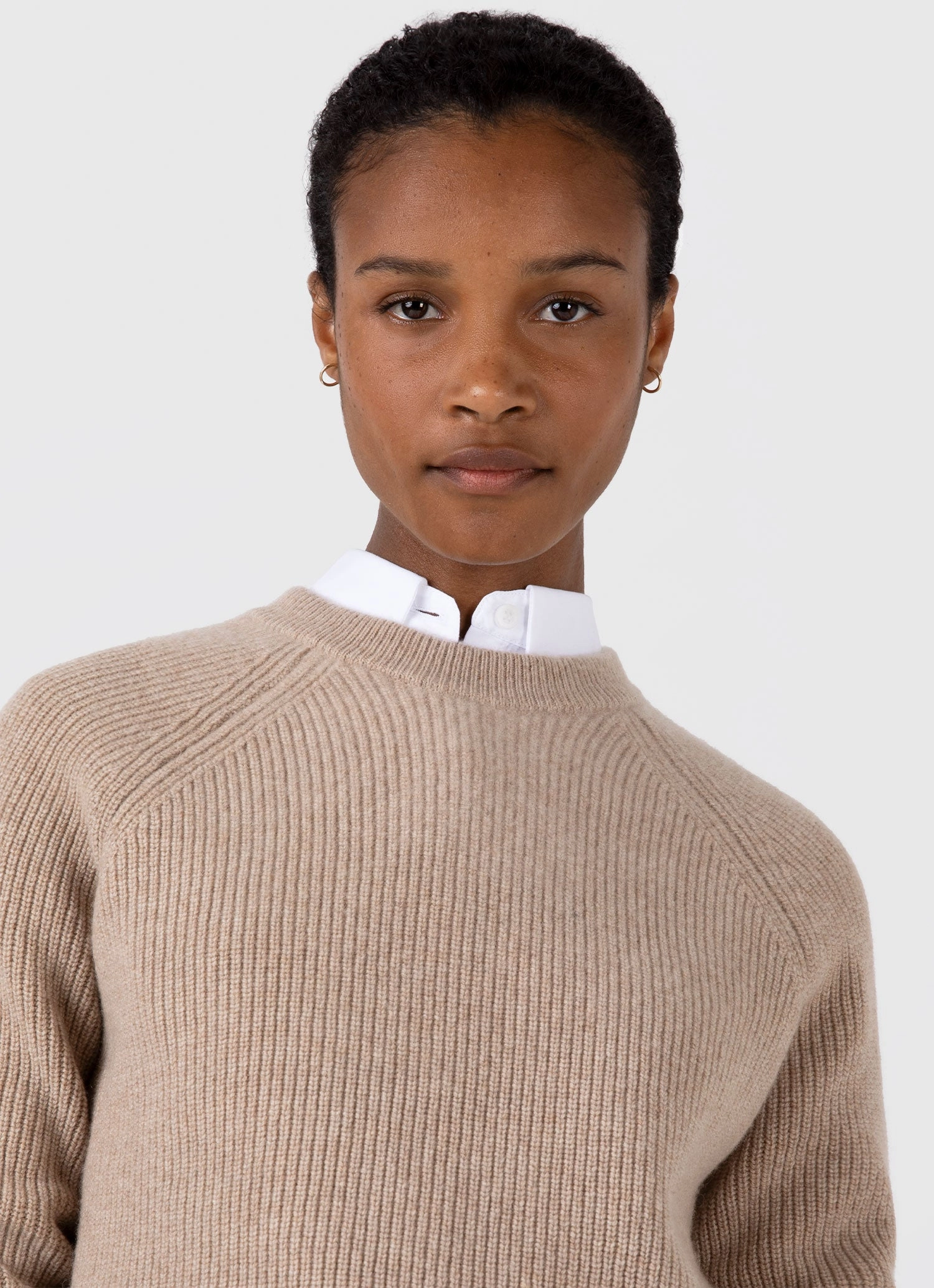 Women's Wool Cashmere Rib Jumper in Oatmeal Melange Seamless Fit