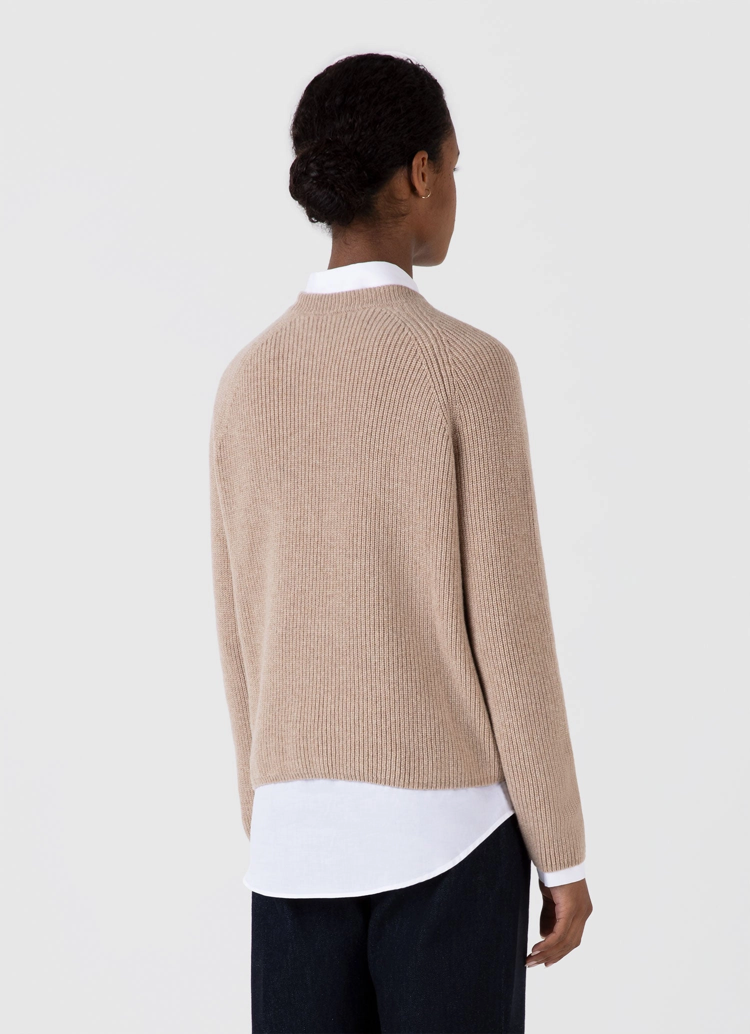 Women's Wool Cashmere Rib Jumper in Oatmeal Melange Seamless Fit