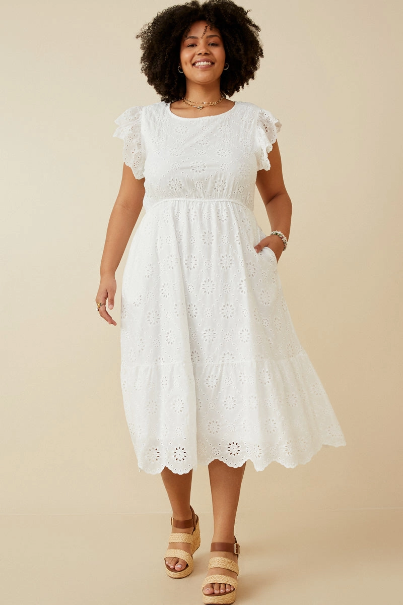 Summer Air Women Scallop Hem Floral Crochet Eyelet Dress