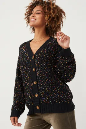 Womens Confetti Popcorn Knit Buttoned Sweater Cardigan Button Closure