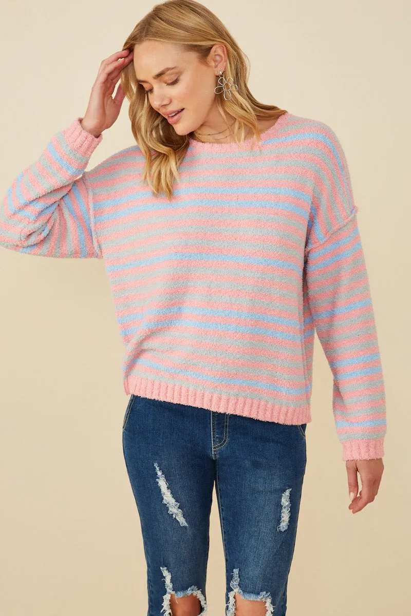 Reflective Bands Womens Ultra Soft Multicolor Stripe Pullover Sweater