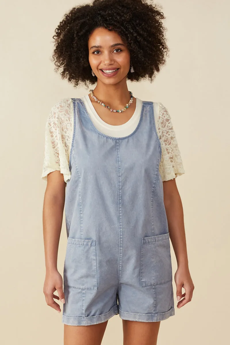 Sleek Movement Street Mode Womens Washed Patch Pocket Scoop Back Sleeveless Romper