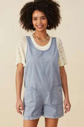 Work Mood Pure Piece Womens Washed Patch Pocket Scoop Back Sleeveless Romper