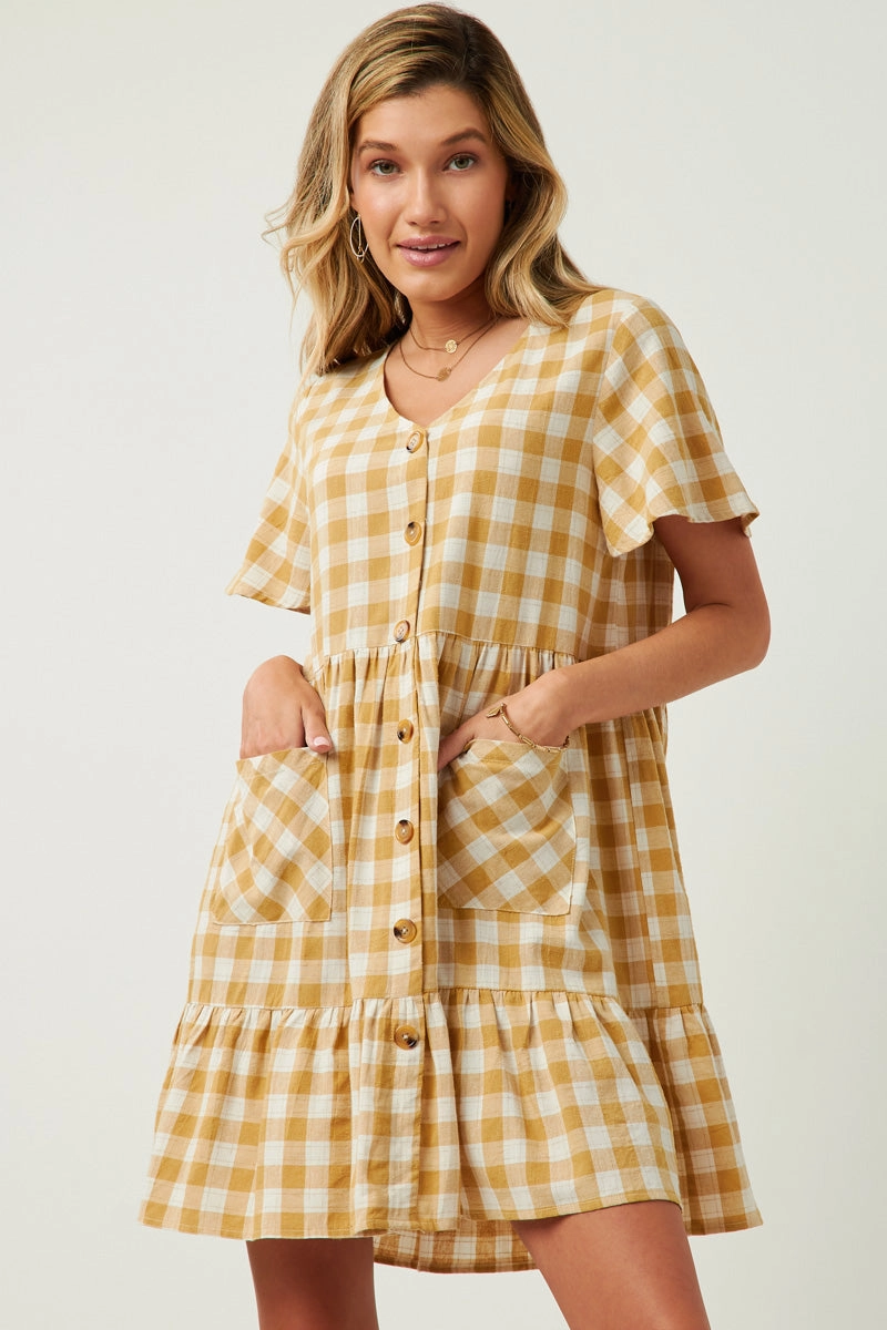 Versatile occasion dress Quick Elegance Womens Plaid Patch Pocket Button Down Dress
