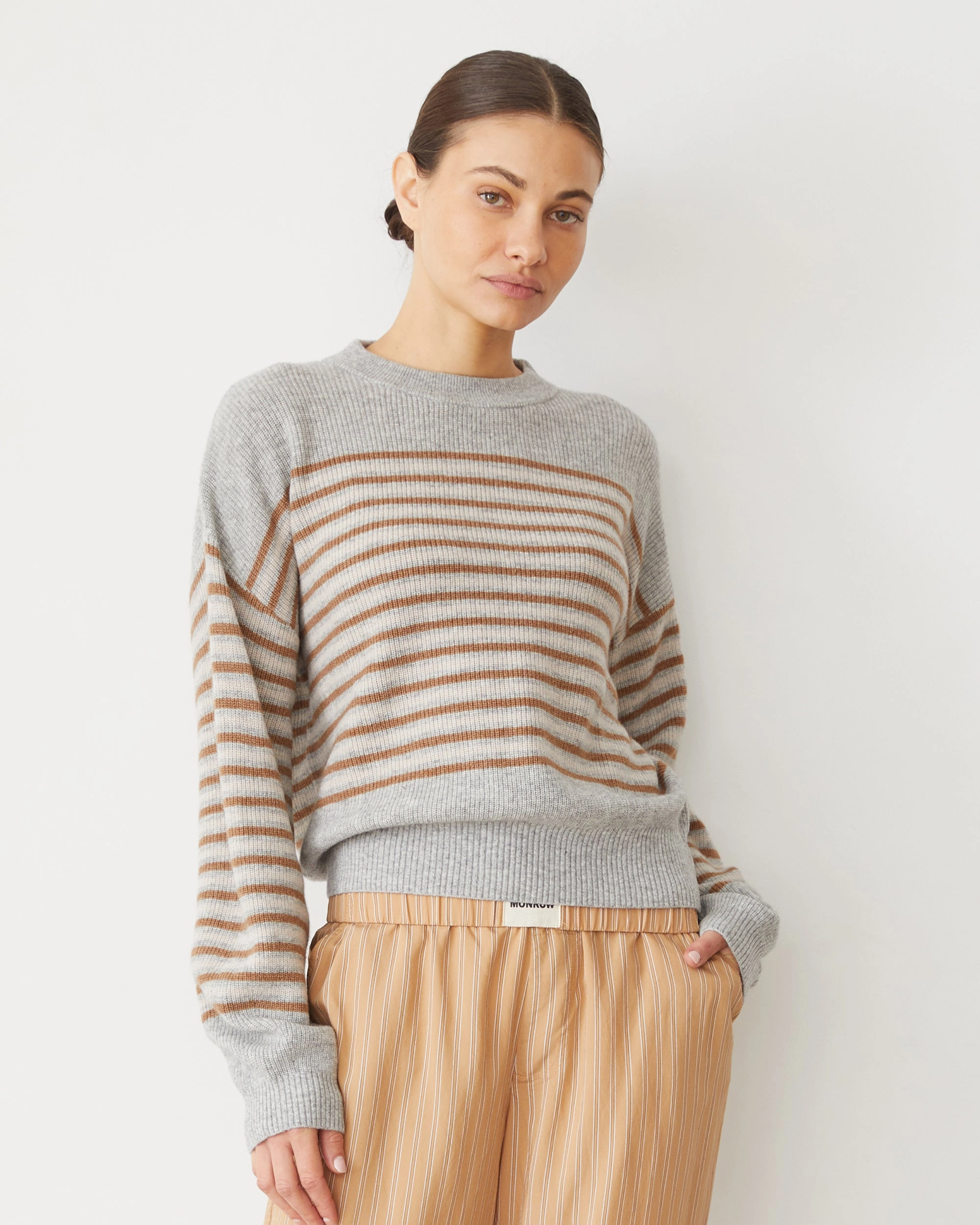 Wool Cashmere Stripe Sweater Structured Fit