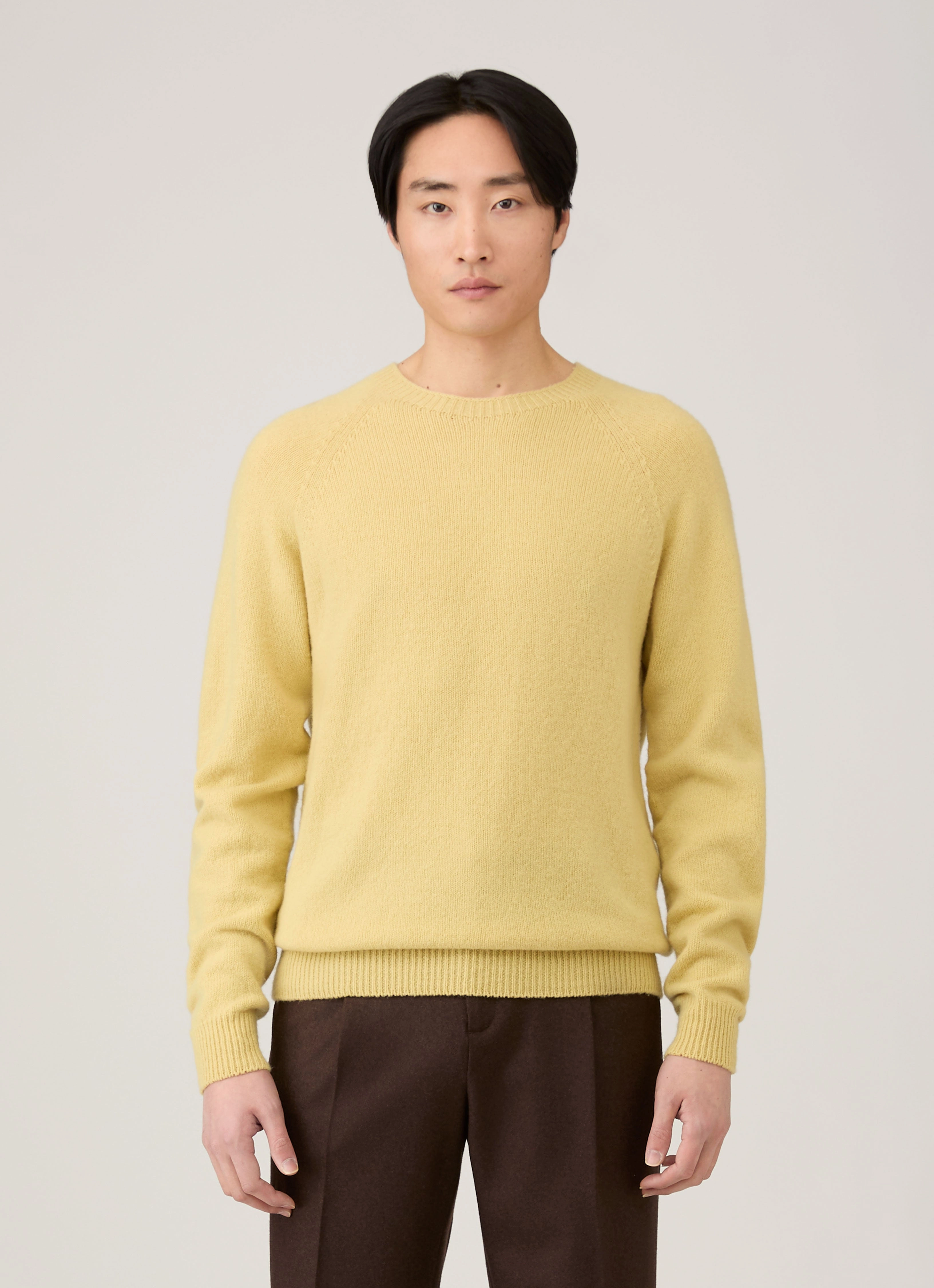 Wool Warm Men's Lambswool Crew Neck Jumper in Dusty Yellow
