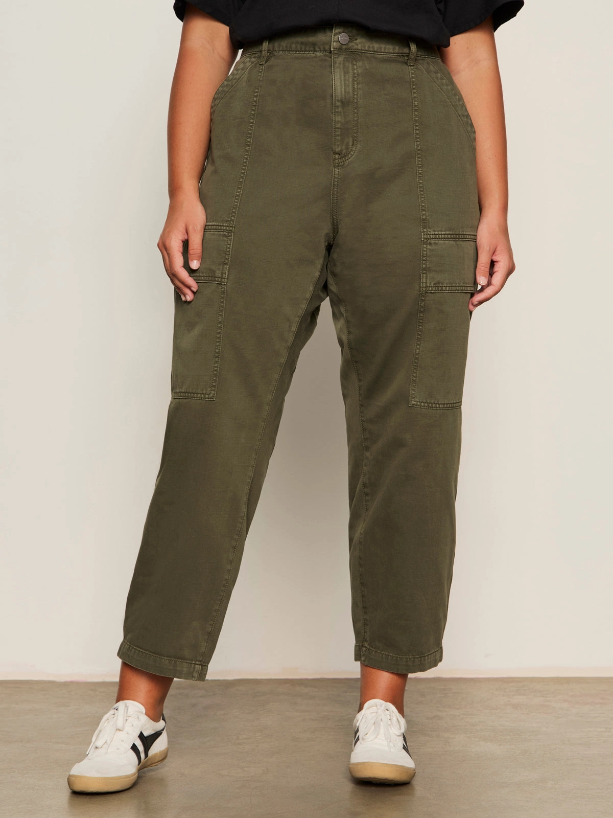 Flared bottom Capri style Boyfriend Utility Pant Kalamata Extended Sizing